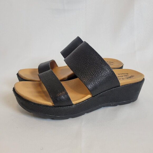 Kork Ease Kane Wedge Sandals 8M Black Pebbled Leather Strappy Slip On K50203 - Picture 1 of 7